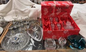 A Bohemia lead crystal decanter and glasses together with babycham glasses and other glasswares
