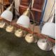 A set of four brass table lamps with opaque glass shades together with a pair of satin steel table - Image 3 of 3