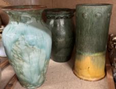 A Clay Pits Ewenny pottery vase of cylindrical form together with two other Ewenny pottery vases