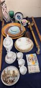 A Coalport figure Alice together with wine glasses, miniature part tea set, cigarette boxes,
