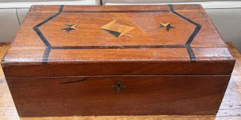 A Victorian mahogany laptop desk with geometric inlay
