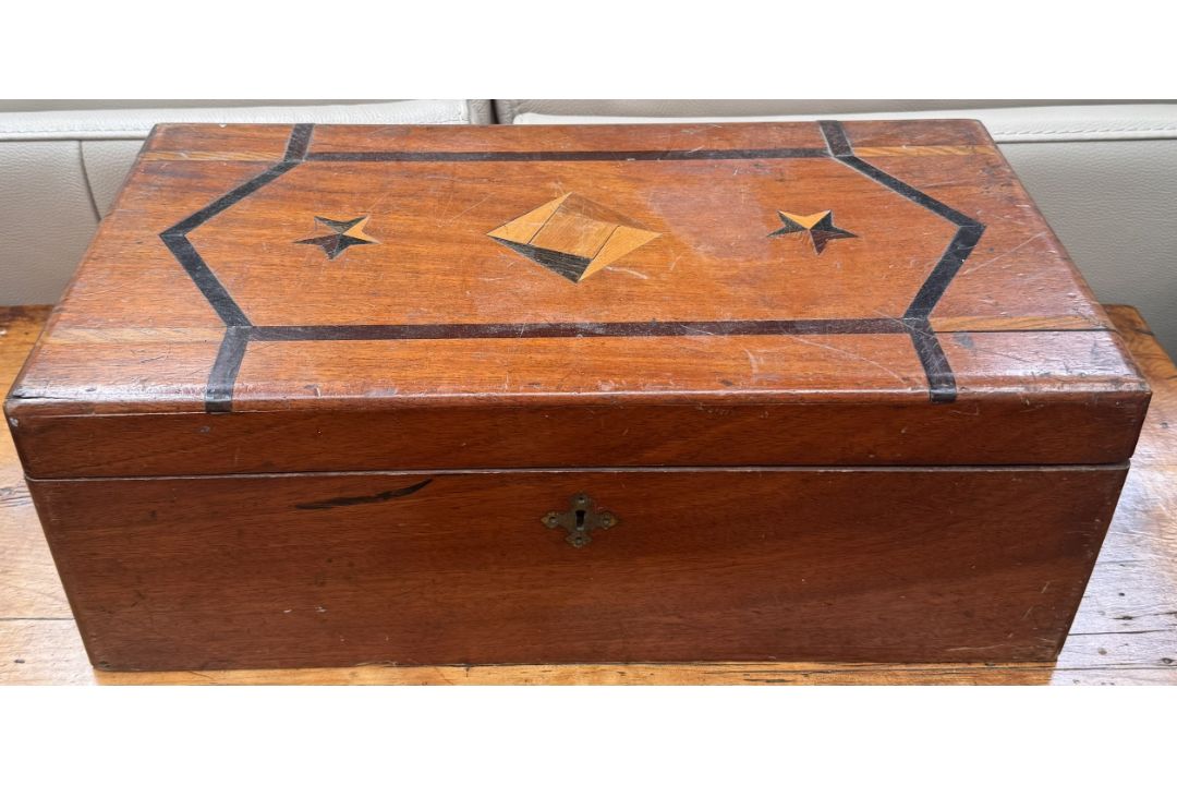 A Victorian mahogany laptop desk with geometric inlay - Image 1 of 7