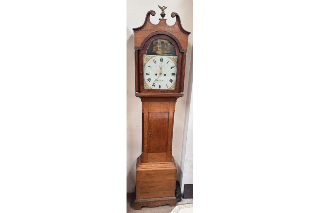 A 19th century oak and mahogany long case clock,
