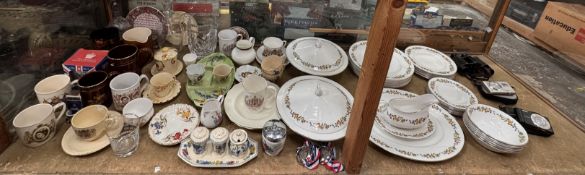 A collection of commemorative china together with a Masons cruet,