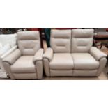 A leather two seater recliner settee together with a matching reclining armchair