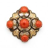 VICTORIAN CORAL AND ENAMEL BROOCH