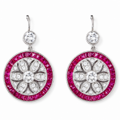 PAIR OF ART-DECO RUBY AND DIAMOND CLUSTER EARRINGS