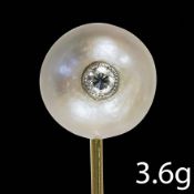 PEARL AND DIAMOND STICK PIN