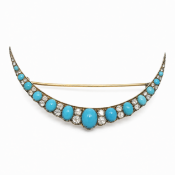 LARGE VICTORIAN TURQUOISE AND DIAMOND CRESCENT BROOCH