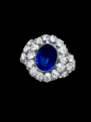 SAPPHIRE AND DIAMOND CLUSTER RING