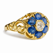 SAPPHIRE AND DIAMOND CLUSTER RING