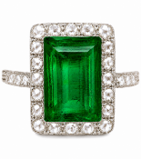 ART-DECO EMERALD AND DIAMOND CLUSTER RING
