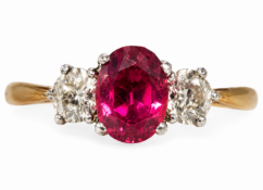 ANTIQUE RUBY AND DIAMOND THREE STONE RING