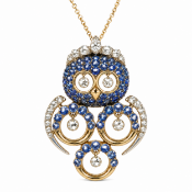 PONTE VECCHIO GIOELLO, SAPPHIRE AND DIAMOND OWL PENDANT NECKLACE