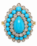 TURQUOISE AND DIAMOND PEAR SHAPE CLUSTER RING