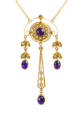 EDWARDIAN AMETHYST AND PEARL GOLD PENDANT NECKLACE