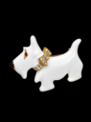 GARRARD, ENAMEL AND DIAMOND SCOTTISH TERRIER DOG BROOCH