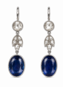 PAIR OF SAPPHIRE AND DIAMOND DROP EARRINGS