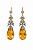 PAIR OF CITRINE AND DIAMOND DROP EARRINGS