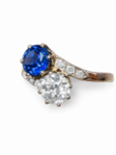 SAPPHIRE AND DIAMOND TOI EMOI RING CIRCA 1900