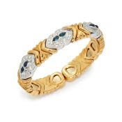 FINE SAPPHIRE AND DIAMOND SPRING BANGLE