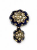 FINE VICTORIAN ROSE CUT DIAMOND AND ENAMEL GOLD BROOCH