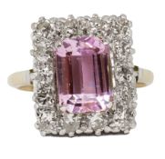 FINE KUNZITE AND DIAMOND CLUSTER RING