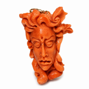 FANTASTIC LARGE CARVED CORAL 'MEDUSA' PENDANT