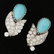FINE PAIR OF TURQUOISE AND DIAMOND EARRINGS