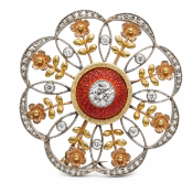 EDWARDIAN ENAMEL AND DIAMOND BROOCH