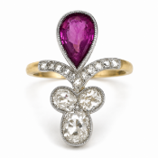 EDWARDIAN PINK SAPPHIRE AND DIAMOND UP-FINGER RING