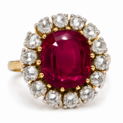 TOURMALINE AND DIAMOND CLUSTER RING