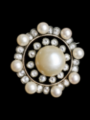 ANTIQUE CERTIFICATED NATURAL SALTWATER PEARL AND DIAMOND BROOCH