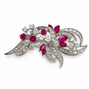 FINE RUBY AND DIAMOND BROOCH