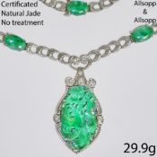 ALLSOPP AND ALLSOPP CERTIFICATED NATURAL JADE AND DIAMOND NECKLACE