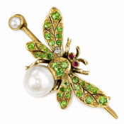 UNUSUAL DEMANTOID GARNET AND NATURAL PEARL BUG BROOCH