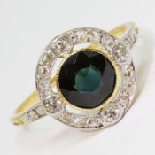 ART-DECO SAPPHIRE AND DIAMOND CLUSTER RING