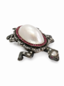 MAGNIFICENT ANTIQUE CERTIFICATED PEARL DIAMOND AND RUBY TURTLE BROOCH