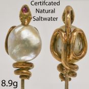 FINE CERTIFICATED NATURAL SALTWATER PEARL SNAKE STICKPIN