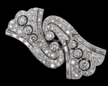 FANTASTIC ART-DECO DIAMOND DOUBLE CLIP BROOCH