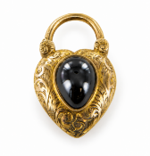 ANTIQUE GOLD GARNET LOCKET PENDANT/PADLOCK
