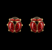 PAIR OF LADYBUG ENAMEL GOLD EARRINGS