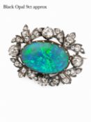 ANTIQUE BLACKOPAL AND DIAMOND BROOCH