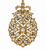 ELEGANT GOLD VCTORIAN OVAL PEARL PENDANT