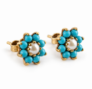 PAIR OF TURQUOISE AND PEARL EARRINGS