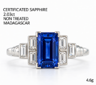 CERTIFICATED SAPPHIRE AND DIAMOND ART DECO RING