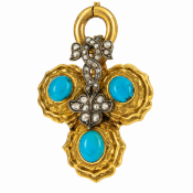 VICTORIAN TURQUOISE AND ROSE CUT DIAMOND PENDANT