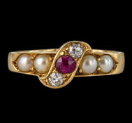 RUBY PEARL AND DIAMOND RING