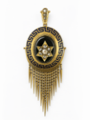 VICTORIAN ENAMEL AND DIAMOND TASSEL DROP PENDANT