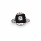 ART-DECO ONYX AND DIAMOND RING